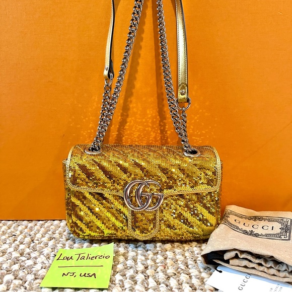 Gucci Handbags - Gucci GG Marmont Mini Gold Sequin Shoulder Bag